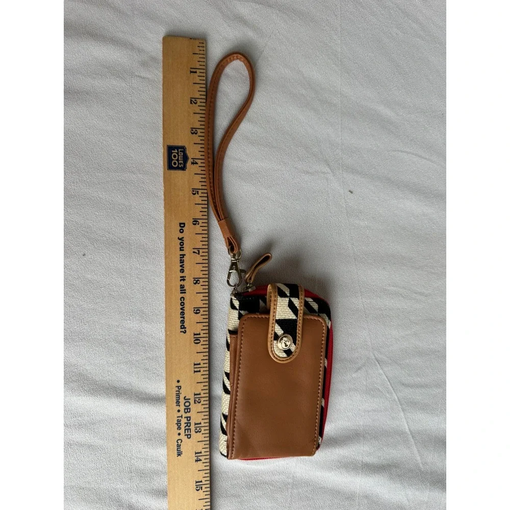 Spartina 449 Daufuskie Island Linen Leather Wristlet Wallet Black White Red boho